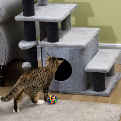 PawHut Dog Steps for Bed 4 Step Pet Stairs Cat House with Detachable Cover - Additional view 7