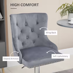HOMCOM Adjustable Bar Stools Set of 2, Swivel Bar Chairs w/ Back Footrest, Grey - Additional view 4
