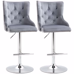 HOMCOM Adjustable Bar Stools Set of 2, Swivel Bar Chairs w/ Back Footrest, Grey - Additional view 7
