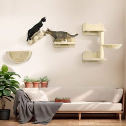 PawHut 4PCs Wall Mounted Cat Tree Cat Wall Shelves W/ Scratching Post Beige