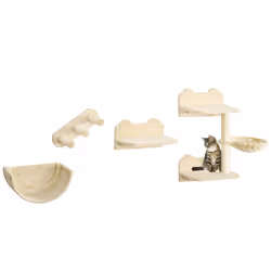 PawHut 4PCs Wall Mounted Cat Tree Cat Wall Shelves W/ Scratching Post Beige - Additional view 8