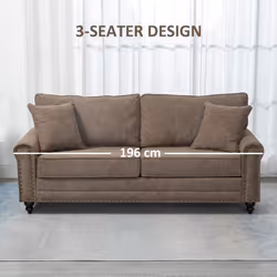 HOMCOM Fabric Sofa 3 Seater Sofa for Living Room w/ Throw Pillow Brown - Additional view 4