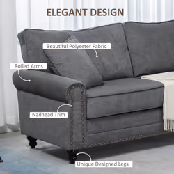 HOMCOM Fabric Sofa 3 Seater Sofa for Living Room w/ Throw Pillow Grey