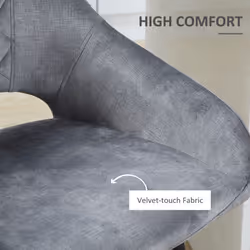 HOMCOM Bar Stools Set of 2 Velvet-Touch Fabric Counter Bar Chairs Grey