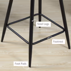 HOMCOM Bar Stools Set of 2 Velvet-Touch Fabric Counter Bar Chairs Grey