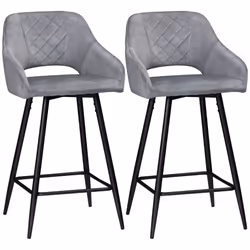 HOMCOM Bar Stools Set of 2 Velvet-Touch Fabric Counter Bar Chairs Grey - Additional view 6