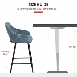 HOMCOM Bar Stools Set of 2, Velvet-Touch Fabric Counter Height Bar Chairs Blue - Additional view 4