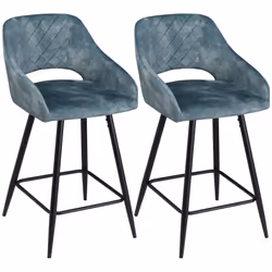 HOMCOM Bar Stools Set of 2, Velvet-Touch Fabric Counter Height Bar Chairs Blue - Additional view 6