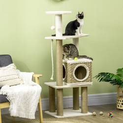 PawHut Cat Tree Climbing Tower w/ Scratching Post, Cat House, Hanging Toy Ball