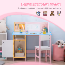 HOMCOM 2 PCs Childrens Table and Chair Set w/ Whiteboard Storage - Pink