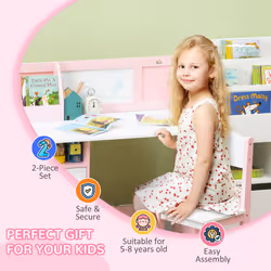 HOMCOM 2 PCs Childrens Table and Chair Set w/ Whiteboard Storage - Pink - Additional view 4