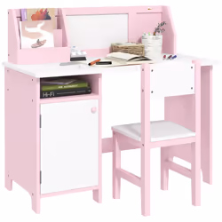HOMCOM 2 PCs Childrens Table and Chair Set w/ Whiteboard Storage - Pink - Additional view 8