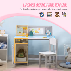 HOMCOM 2 PCs Childrens Table and Chair Set w/ Whiteboard Storage - Grey