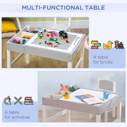 HOMCOM kids Table and Chair Set 2 in 1 Activity Play Table for Bricks w/Storage