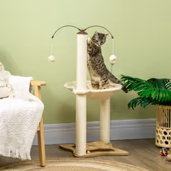 PawHut Cat Tree for Indoor Cats w/ Scratching Posts Hammock, Toy Ball - Beige