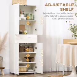 HOMCOM Kitchen Cupboard Storage Cabinet Push Open Doors and Drawers, White