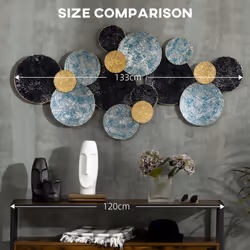HOMCOM Minimalist Metal Wall Art Circle Home Hanging Wall Sculpture, Blue - Additional view 6