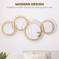 HOMCOM Metal Wall Art Decorative Mirror Decor Modern Wall Sculpture, Gold - Additional view 6