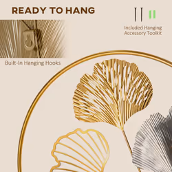 HOMCOM Minimalist Metal Wall Art Ginkgo Leaves Hanging Wall Sculpture, Gold - Additional view 4