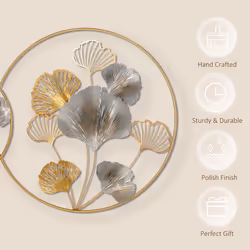 HOMCOM Minimalist Metal Wall Art Ginkgo Leaves Hanging Wall Sculpture, Gold - Additional view 5