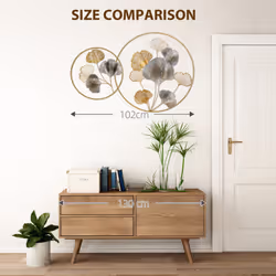 HOMCOM Minimalist Metal Wall Art Ginkgo Leaves Hanging Wall Sculpture, Gold - Additional view 6