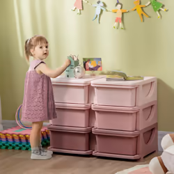 HOMCOM Kids Storage Unit Toy Box Vertical Dresser with Six Drawers - Pink