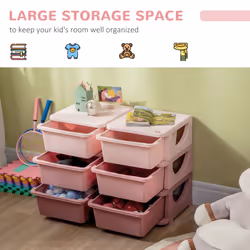 HOMCOM Kids Storage Unit Toy Box Vertical Dresser with Six Drawers - Pink