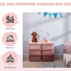 HOMCOM Kids Storage Unit Toy Box Vertical Dresser with Six Drawers - Pink