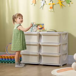 HOMCOM Kids Storage Unit Toy Box Vertical Dresser with Six Drawers - Cream
