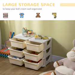HOMCOM Kids Storage Unit Toy Box Vertical Dresser with Six Drawers - Cream