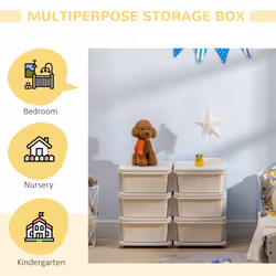 HOMCOM Kids Storage Unit Toy Box Vertical Dresser with Six Drawers - Cream