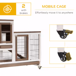 PawHut Wooden Indoor Rabbit Hutch Elevated Bunny Cage with Enclosed Run W/ Wheel - Additional view 4