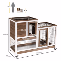 PawHut Wooden Indoor Rabbit Hutch Elevated Bunny Cage with Enclosed Run W/ Wheel - Additional view 7