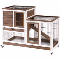PawHut Wooden Indoor Rabbit Hutch Elevated Bunny Cage with Enclosed Run W/ Wheel - Additional view 8