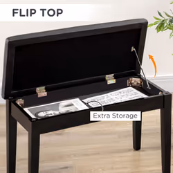 HOMCOM Classic Piano Bench Stool, PU Leather Padded Keyboard Seat Black - Additional view 4