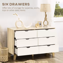 HOMCOM Chest of Drawers, 6 Drawer Unit Storage Chest Bedroom White and Brown - Additional view 4