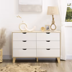 HOMCOM Chest of Drawers, 6 Drawer Unit Storage Chest Bedroom White and Brown - Additional view 6