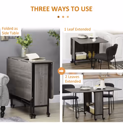 HOMCOM Mobile Drop Leaf Dining Table on Wheels with Storage Shelf Grey