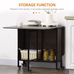 HOMCOM Mobile Drop Leaf Dining Table on Wheels with Storage Shelf Grey - Additional view 4