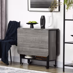 HOMCOM Mobile Drop Leaf Dining Table on Wheels with Storage Shelf Grey - Additional view 6