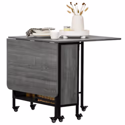 HOMCOM Mobile Drop Leaf Dining Table on Wheels with Storage Shelf Grey - Additional view 8