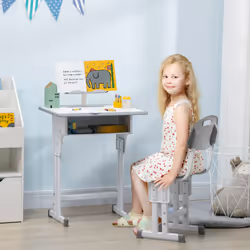 HOMCOM Kids Desk and Chair Set w/ Drawer, Book Stand, Pen Slot, Grey
