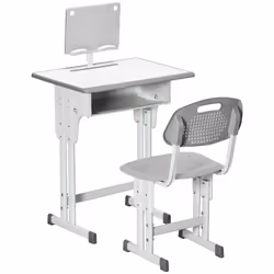HOMCOM Kids Desk and Chair Set w/ Drawer, Book Stand, Pen Slot, Grey - Additional view 8