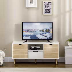 HOMCOM TV Cabinet Entertainment Centre w/ Storage Cabinet and Drawer, Natural - Additional view 6