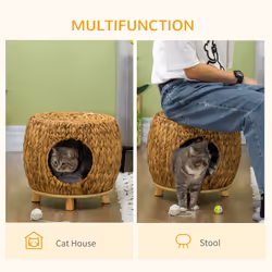 PawHut Rattan Cat House Stool for Rest w/ Soft Cushion 44 x 43 x 41cm