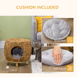 PawHut Rattan Cat House Stool for Rest w/ Soft Cushion 44 x 43 x 41cm - Additional view 4
