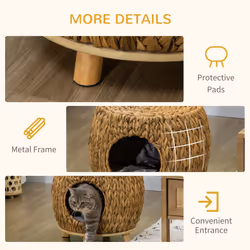 PawHut Rattan Cat House Stool for Rest w/ Soft Cushion 44 x 43 x 41cm - Additional view 5