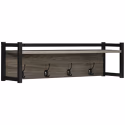 HOMCOM Rustic Wall-Mounted Coat Rack Floating Shelf with 4 Hooks for Entryway