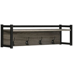 HOMCOM Rustic Wall-Mounted Coat Rack Floating Shelf with 4 Hooks for Entryway