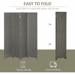 HOMCOM 4 Panel Folding Room Dividers for Wall, Privacy Screen Panels, Grey